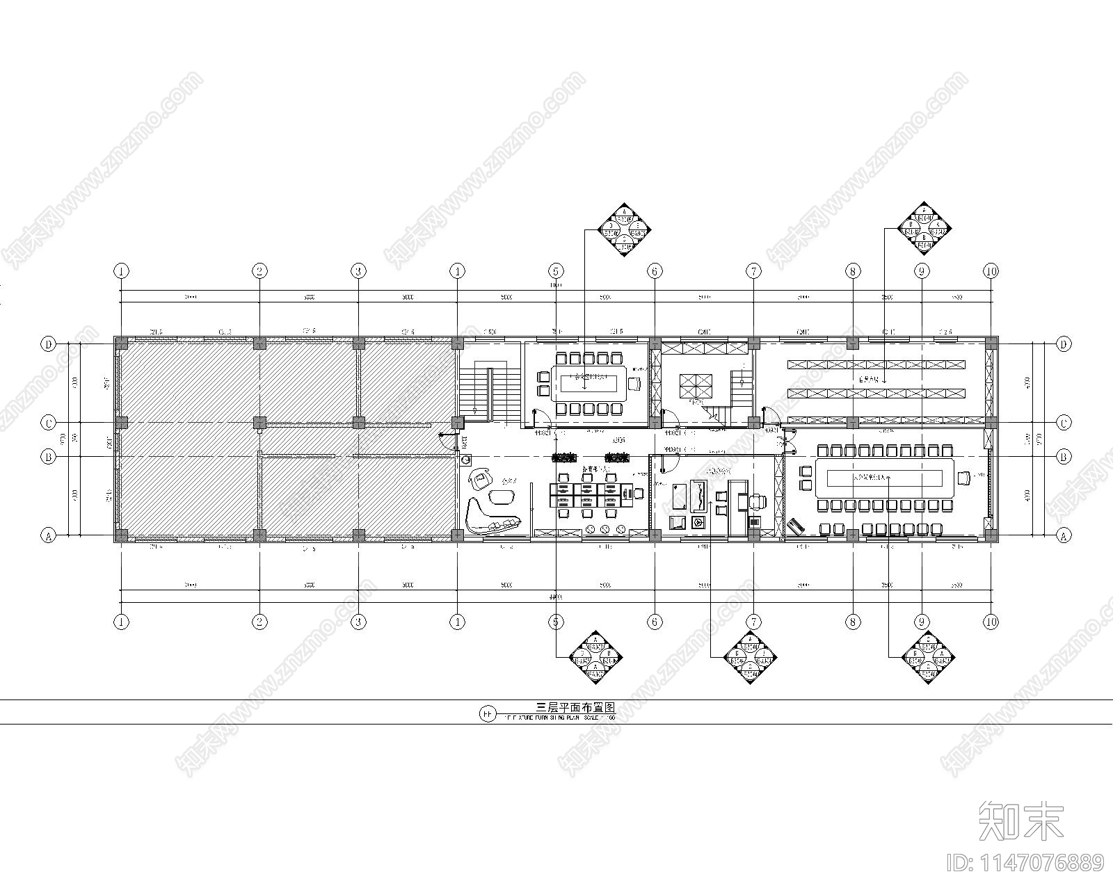 现代风格办公室室内cad施工图下载【ID:1147076889】