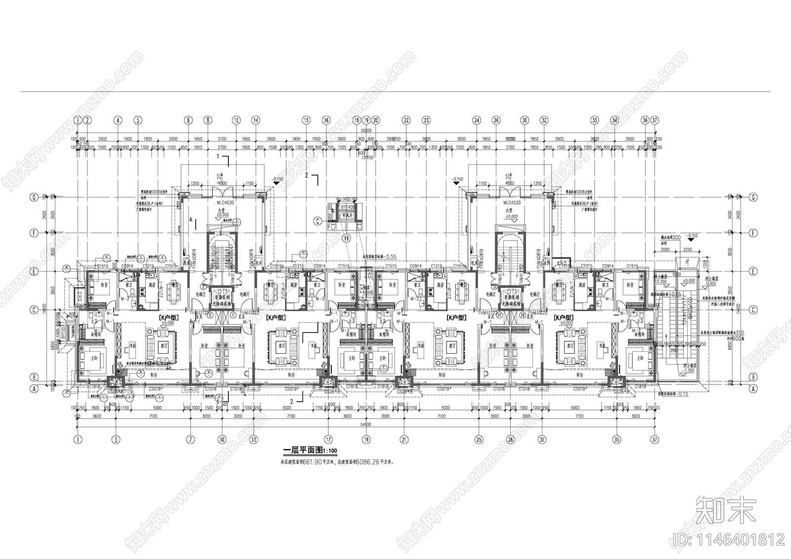 9层中式高层建筑cad施工图下载【ID:1146401812】