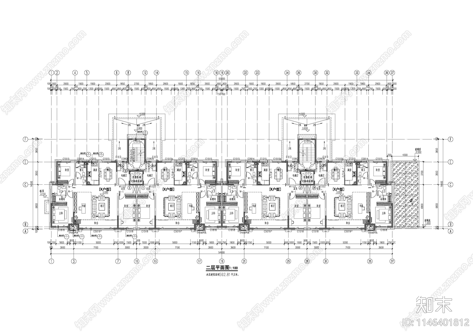 9层中式高层建筑cad施工图下载【ID:1146401812】