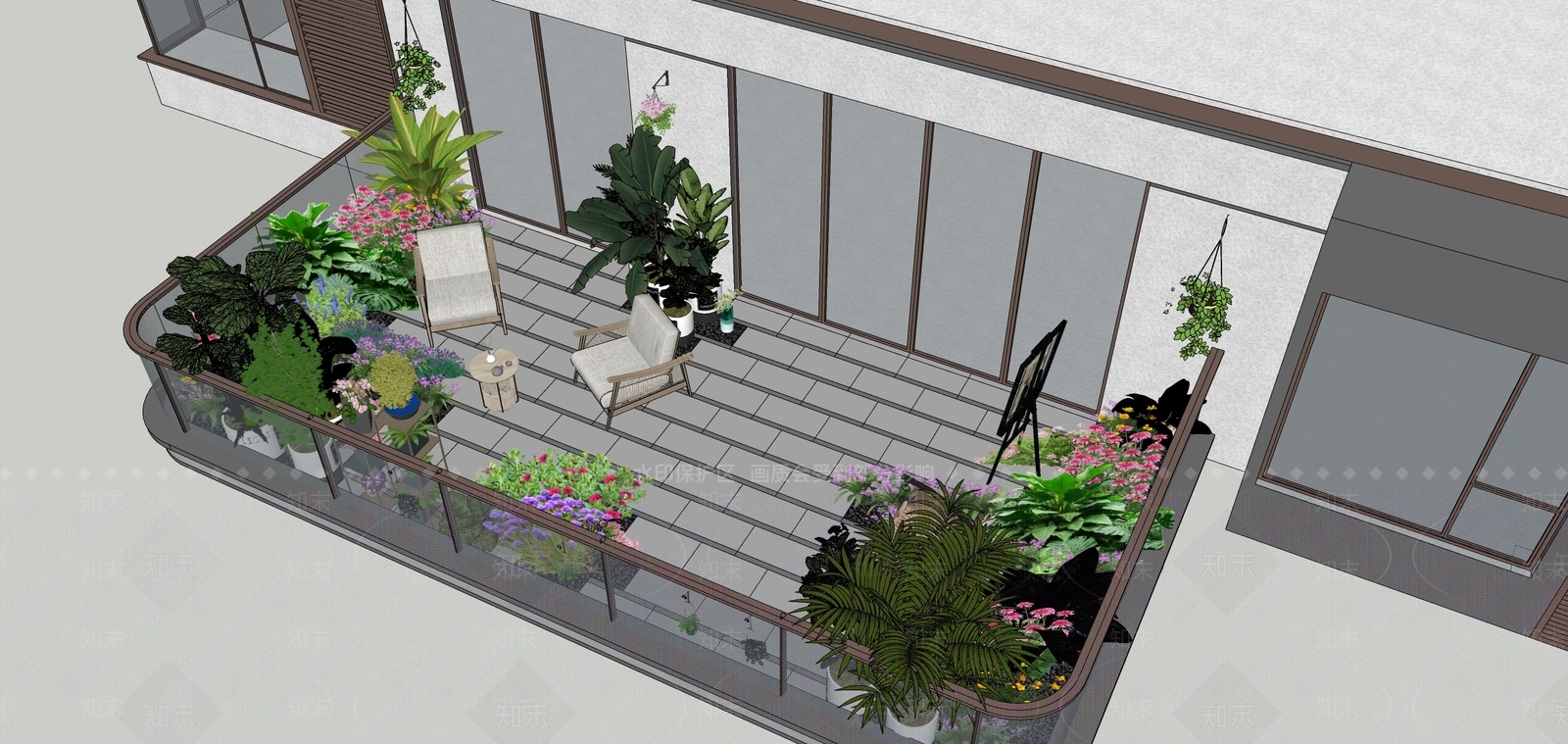 现代家居阳台SU模型下载【ID:1146404761】