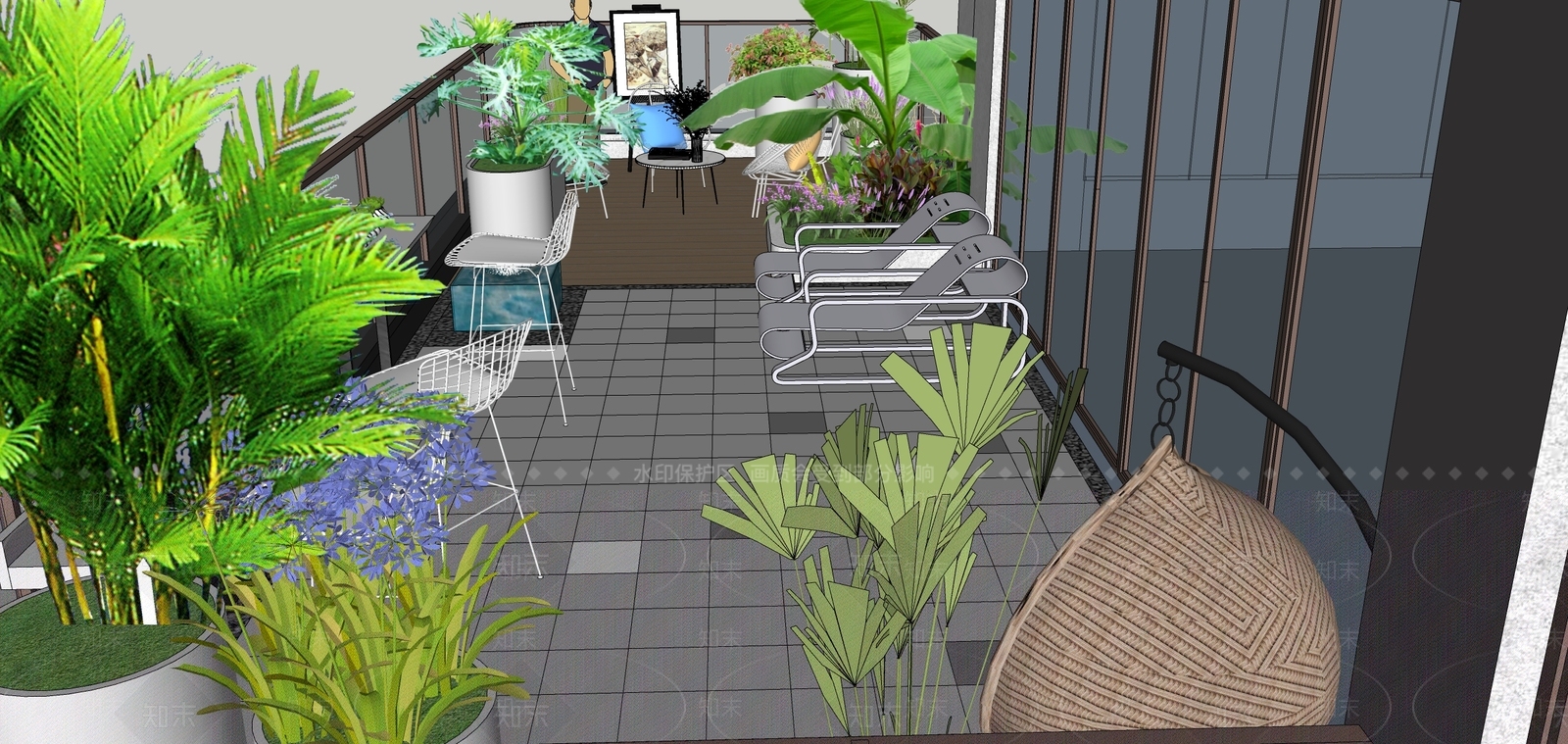 现代家居阳台SU模型下载【ID:1146404761】