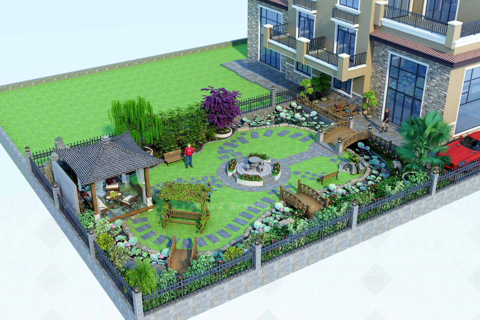 现代别墅庭院花园3D模型下载【ID:1146406635】