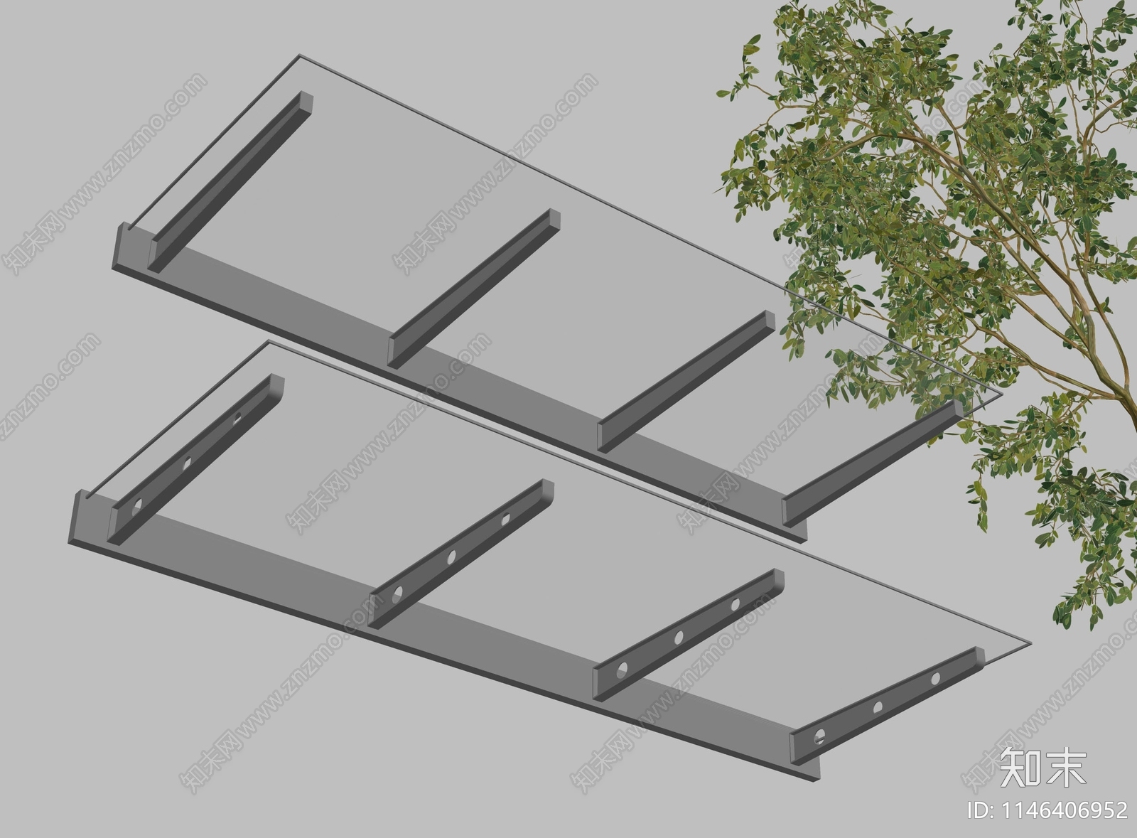 现代钢化玻璃遮阳棚SU模型下载【ID:1146406952】
