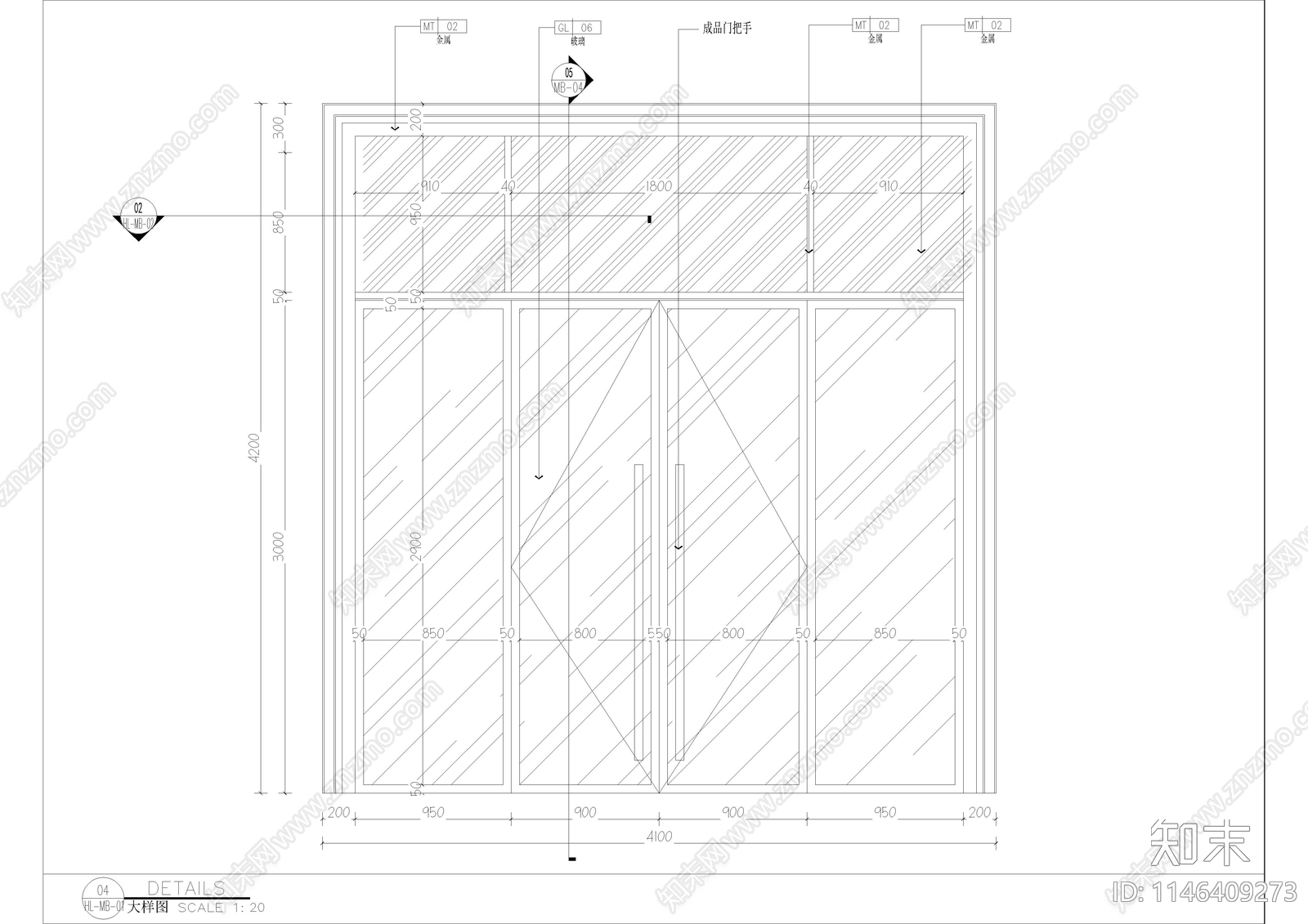 玻璃门大样cad施工图下载【ID:1146409273】