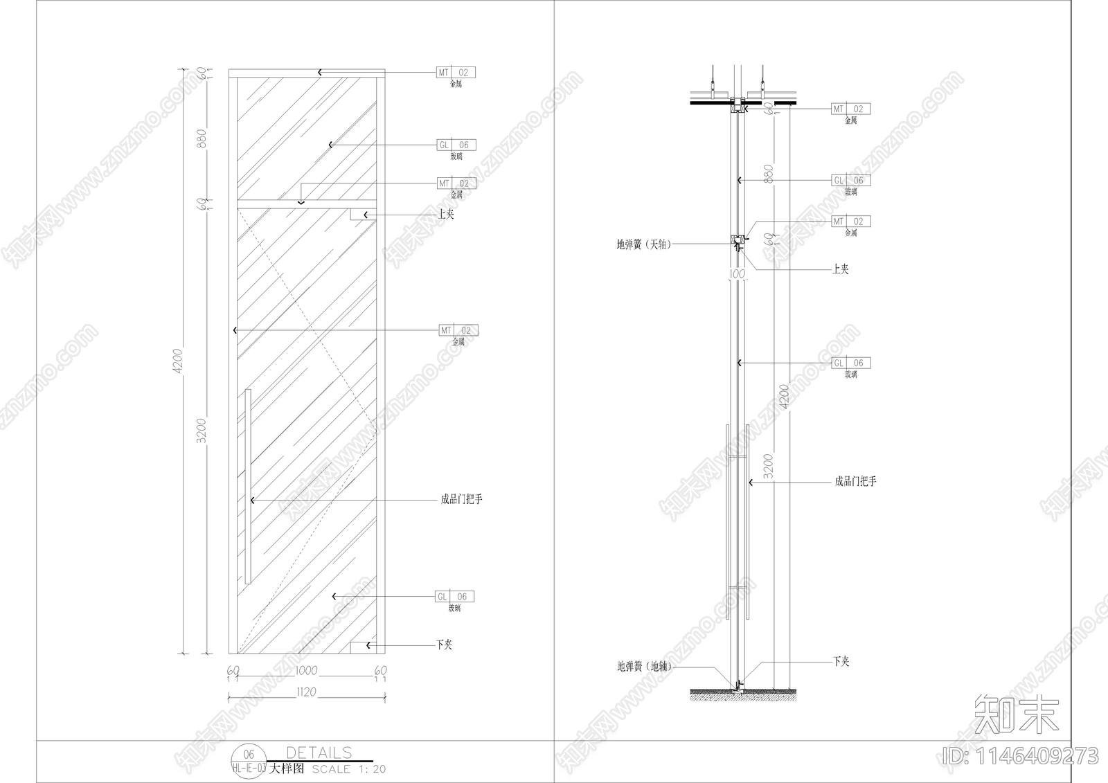 玻璃门大样cad施工图下载【ID:1146409273】
