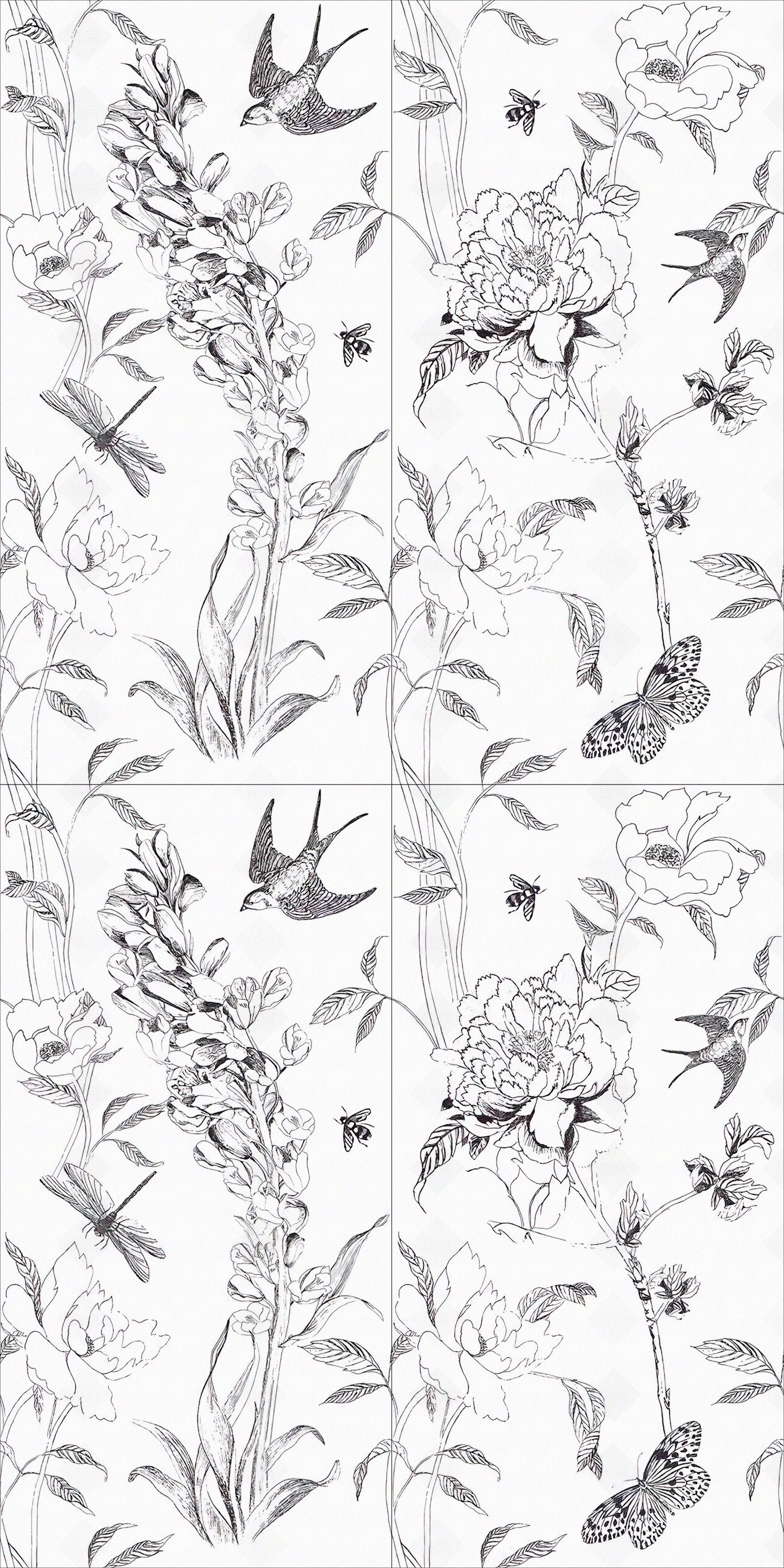 黑白燕子植物花图贴图下载【ID:1146411037】