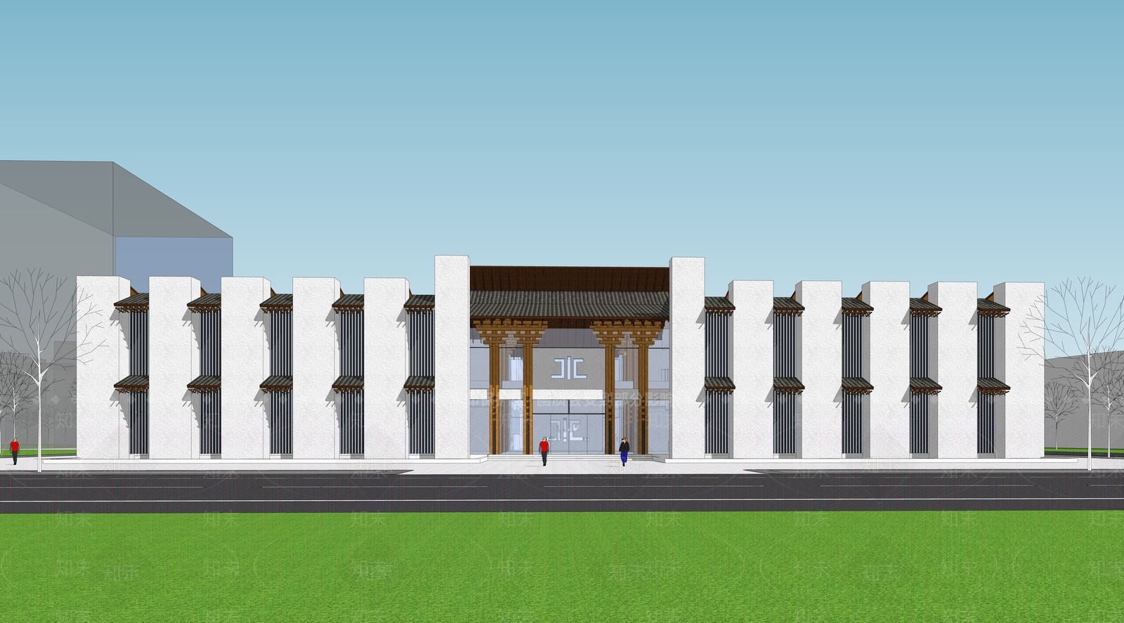 新中式展览馆建筑SU模型下载【ID:1146409906】