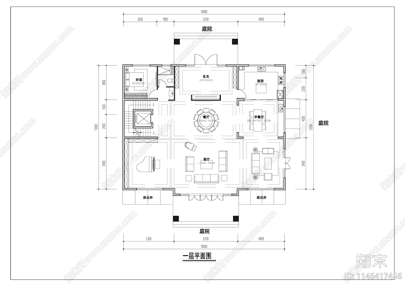 四层600平类独栋别墅建筑施工图下载【ID:1146417456】