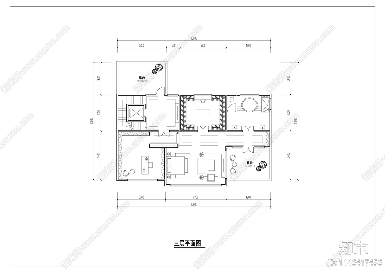 四层600平类独栋别墅建筑cad施工图下载【ID:1146417456】