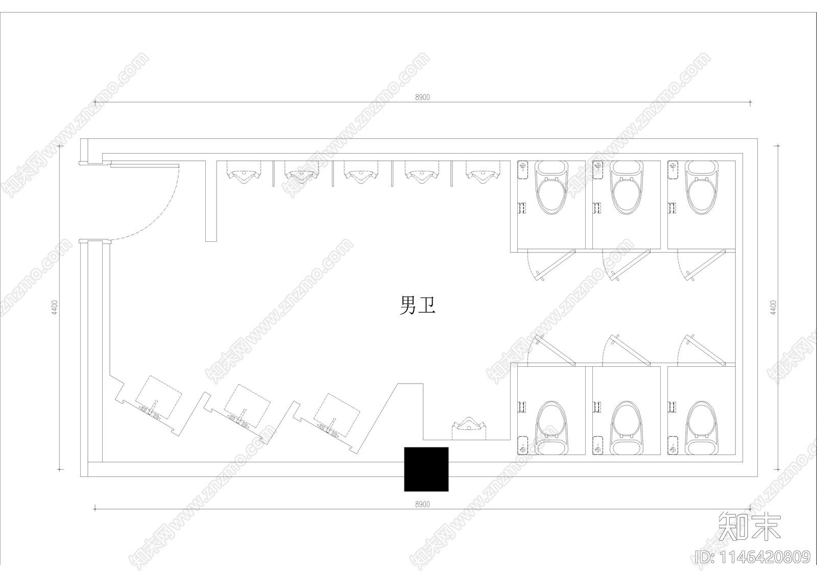 公共男女卫生间室内cad施工图下载【ID:1146420809】