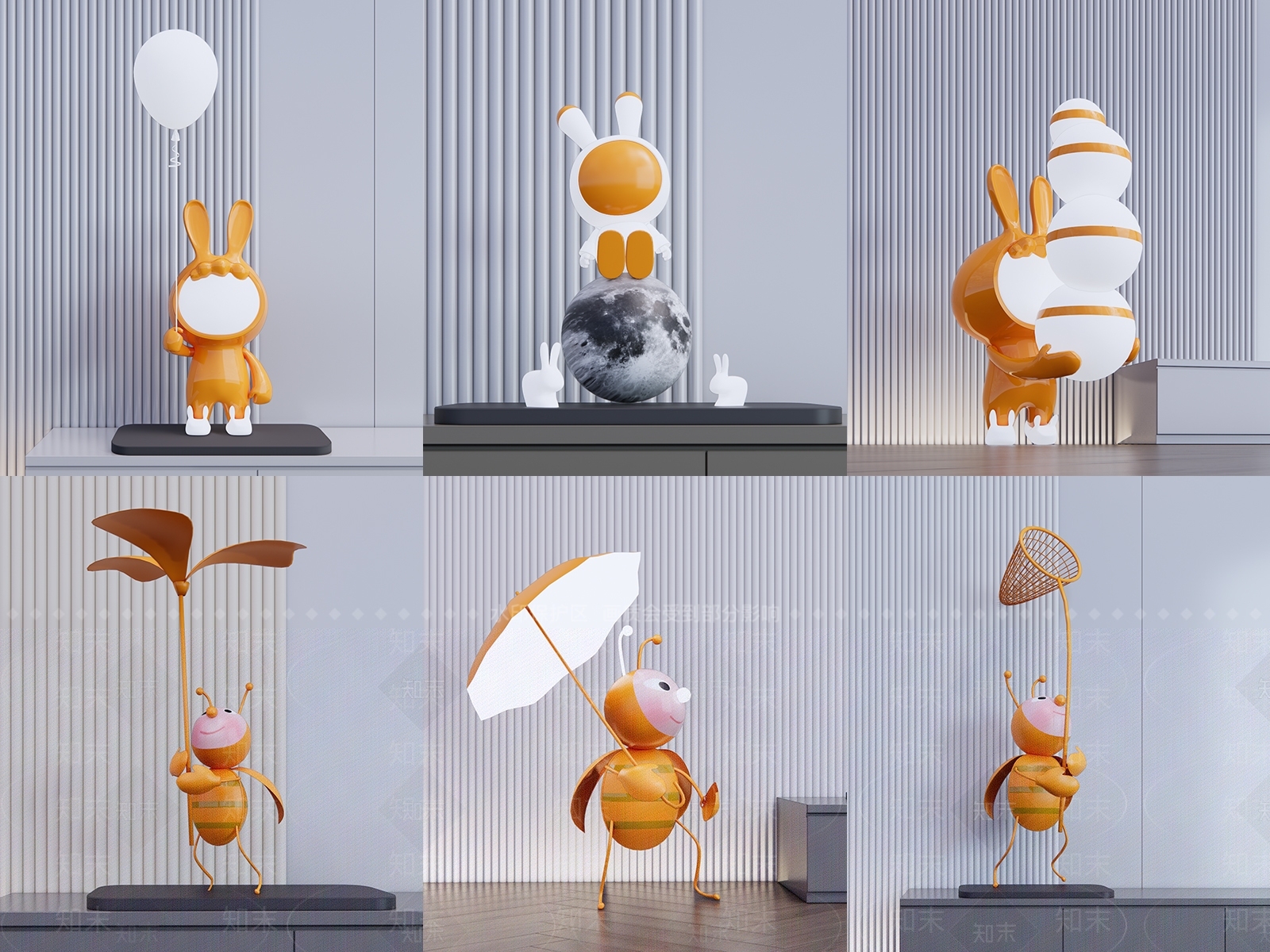 现代景观兔子雕塑SU模型下载【ID:1146590049】