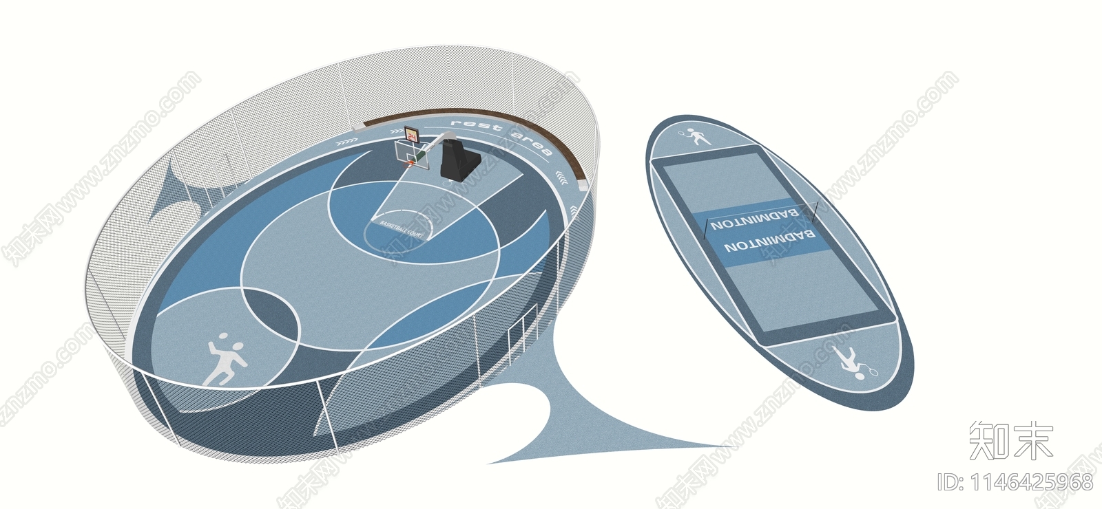 现代椭圆篮球场SU模型下载【ID:1146425968】