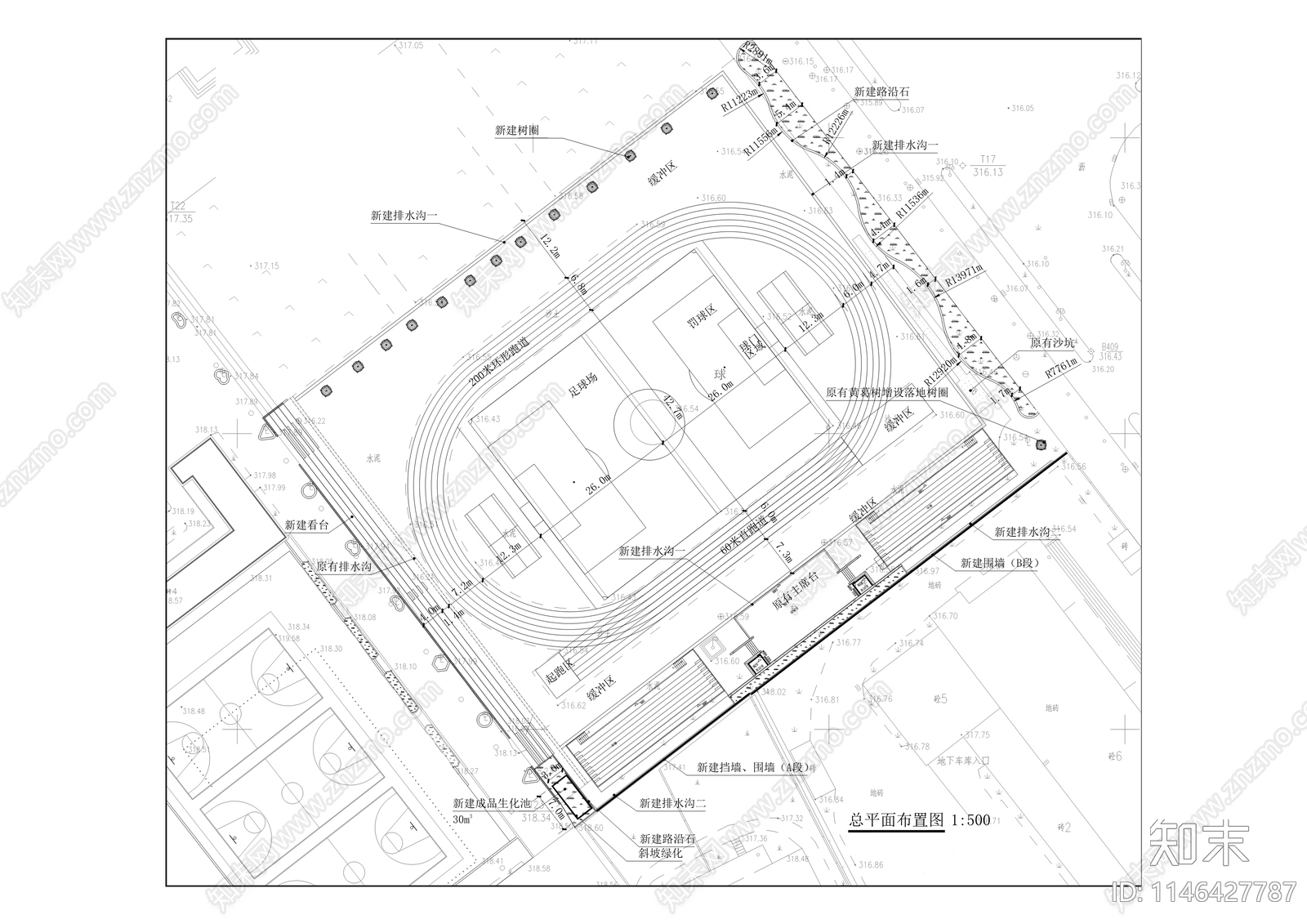 汇龙小学运动场景观改造工程cad施工图下载【ID:1146427787】