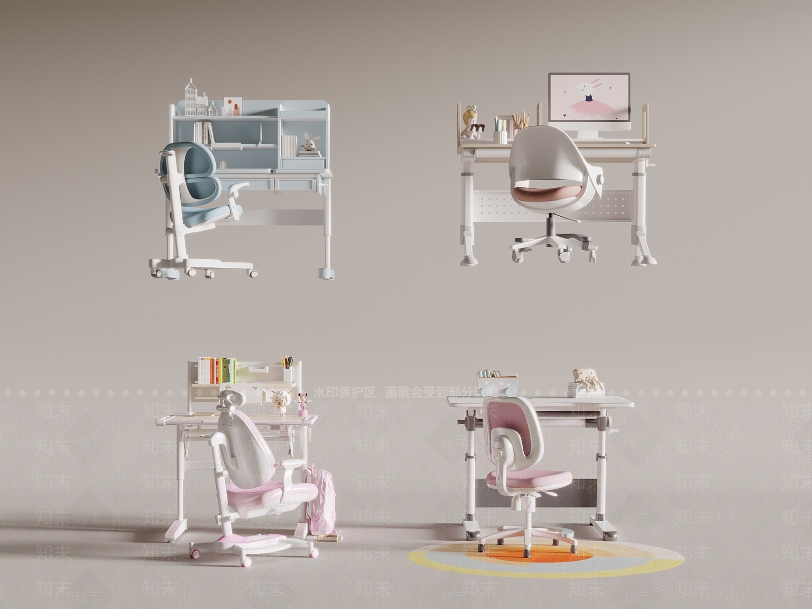 现代儿童书桌椅3D模型下载【ID:1146428658】