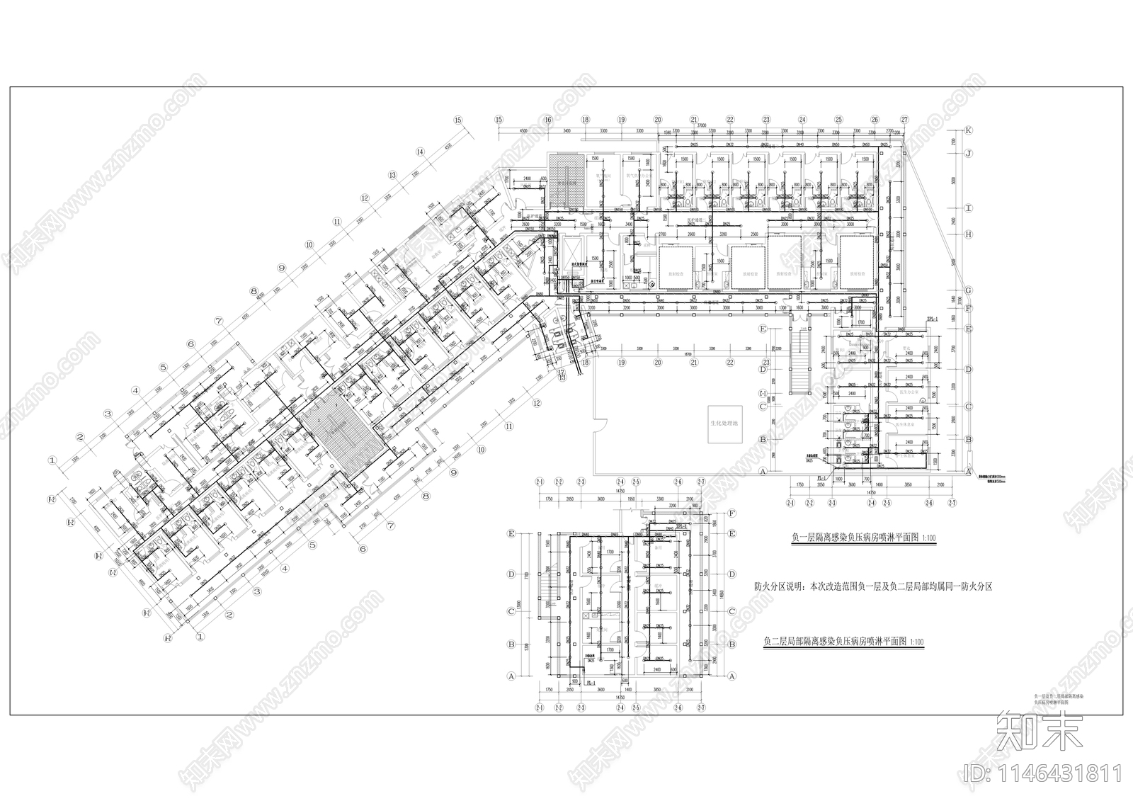 中医院传染病区室内装修cad施工图下载【ID:1146431811】