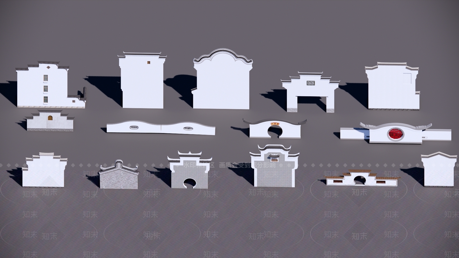 新中式徽派建筑马头墙SU模型下载【ID:1146431928】