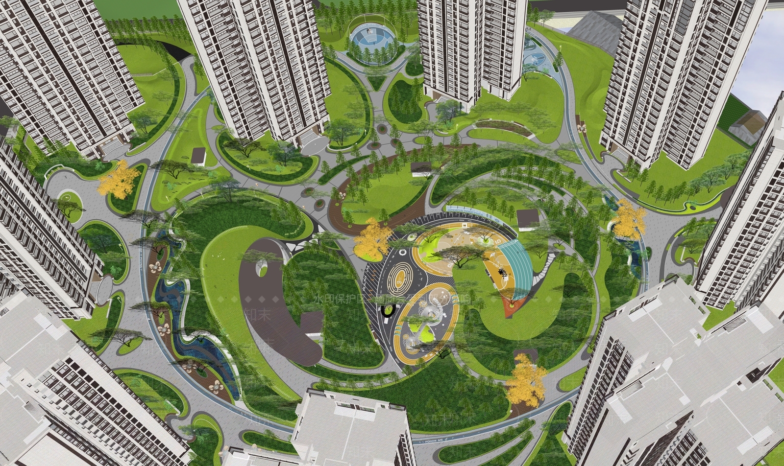 万科现代居住区景观SU模型下载【ID:1146434104】