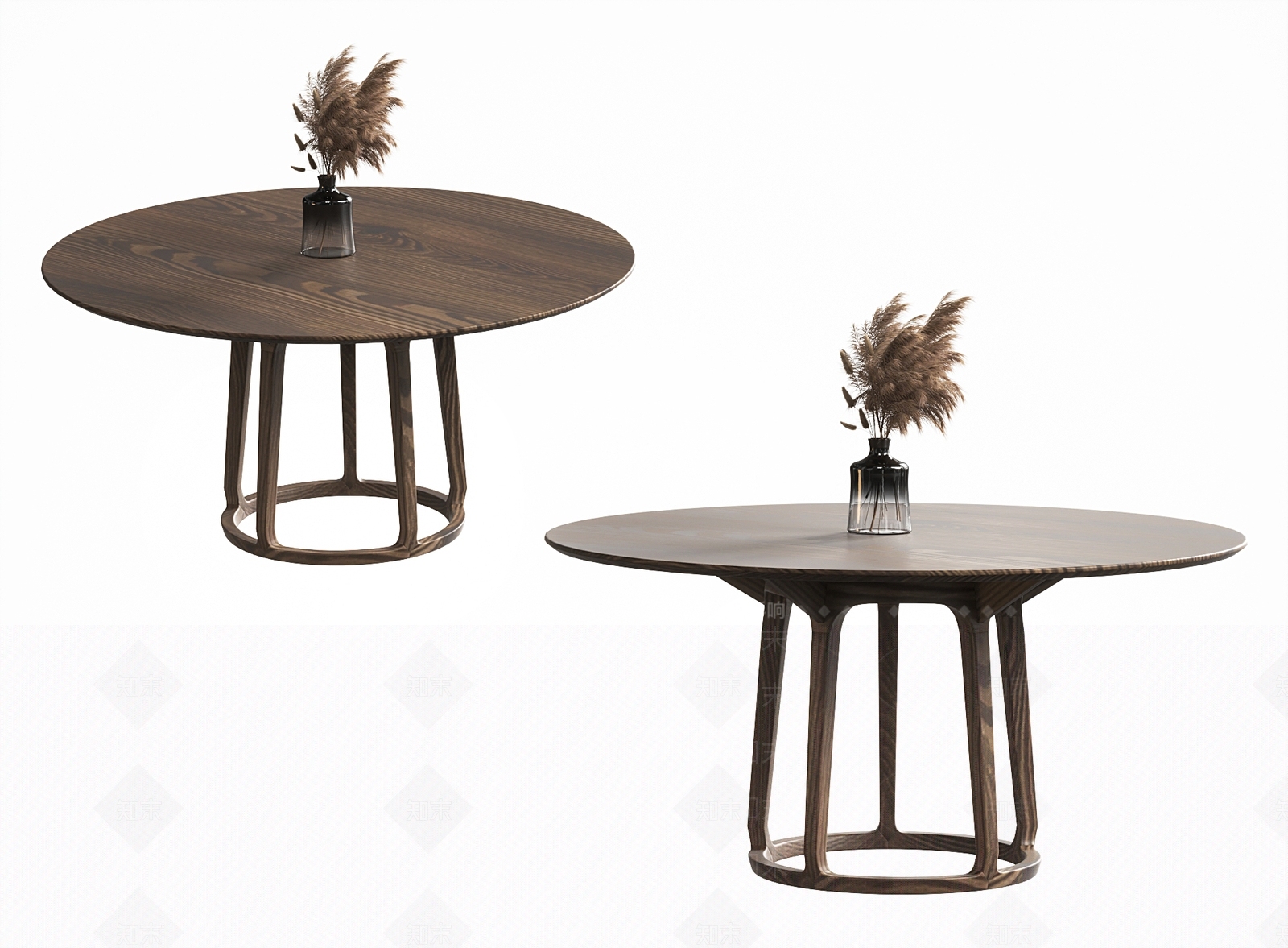 现代木质圆形餐桌SU模型下载【ID:1146438683】