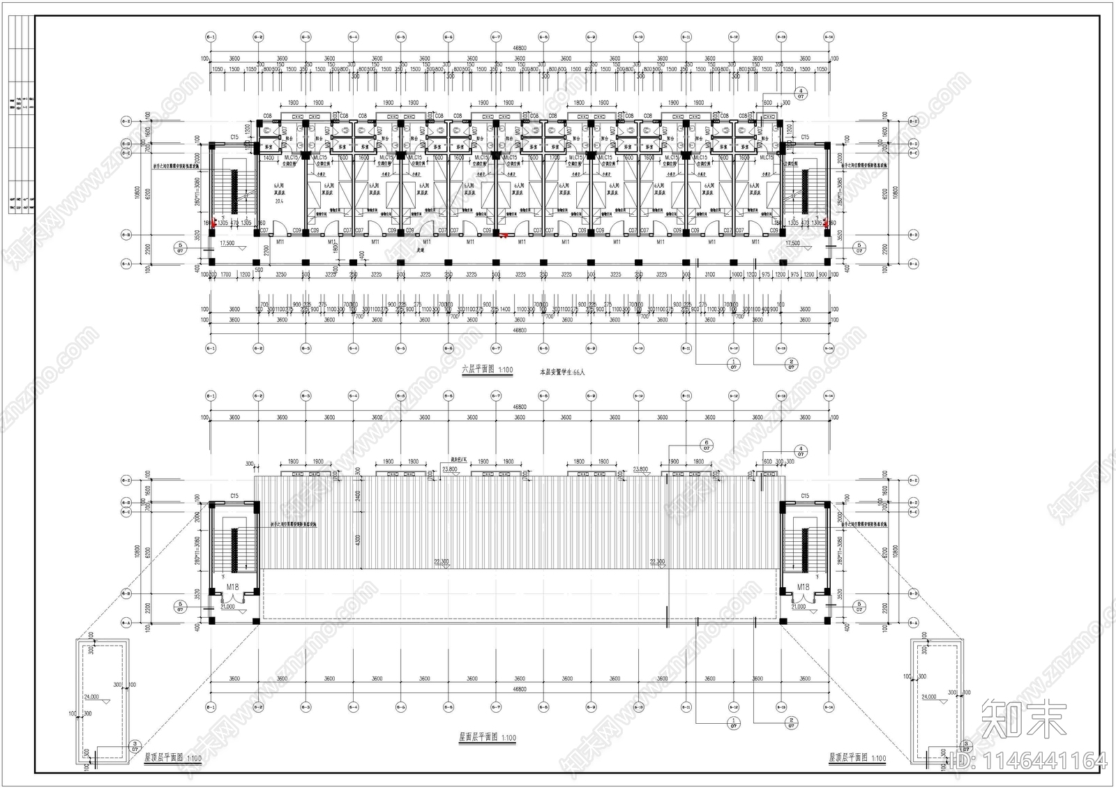 学生宿舍楼建筑cad施工图下载【ID:1146441164】