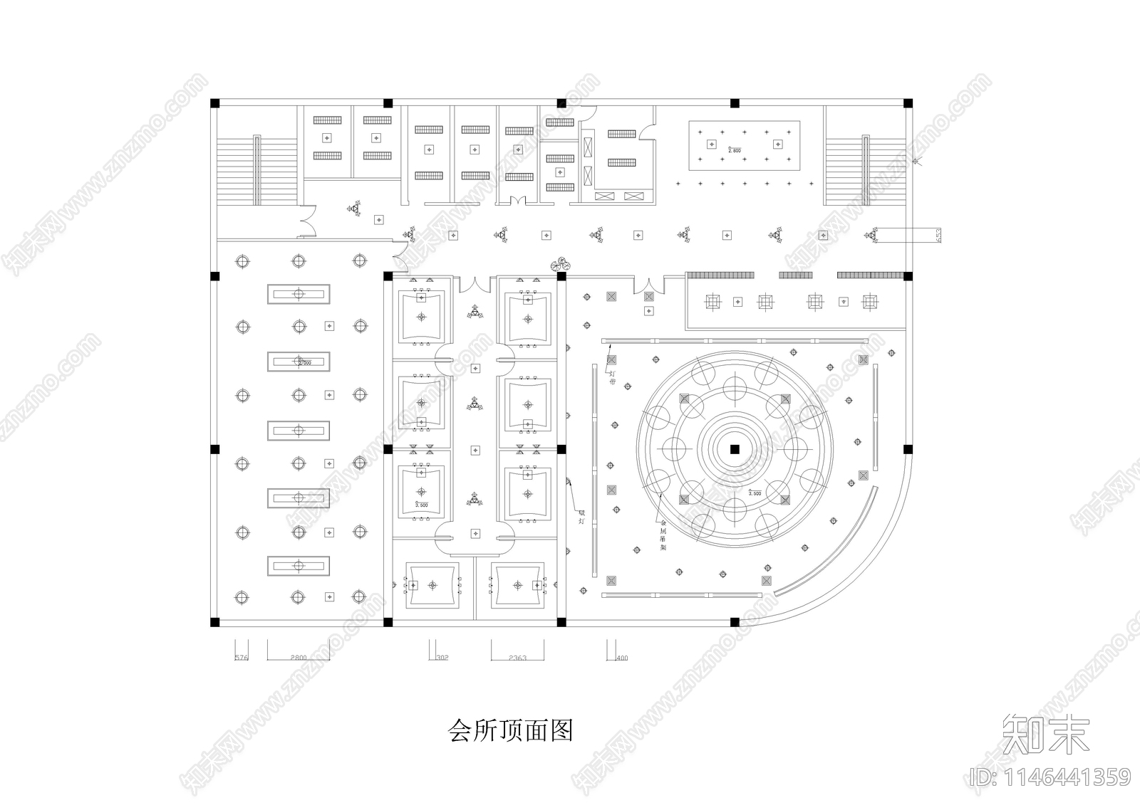 慢吧休闲娱乐会所室内cad施工图下载【ID:1146441359】
