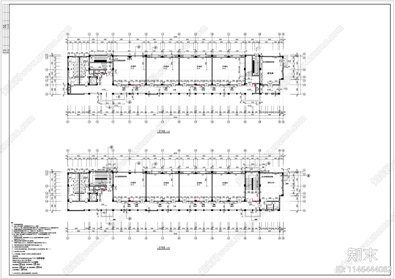 职业学校实训楼建筑cad施工图下载【ID:1146444082】