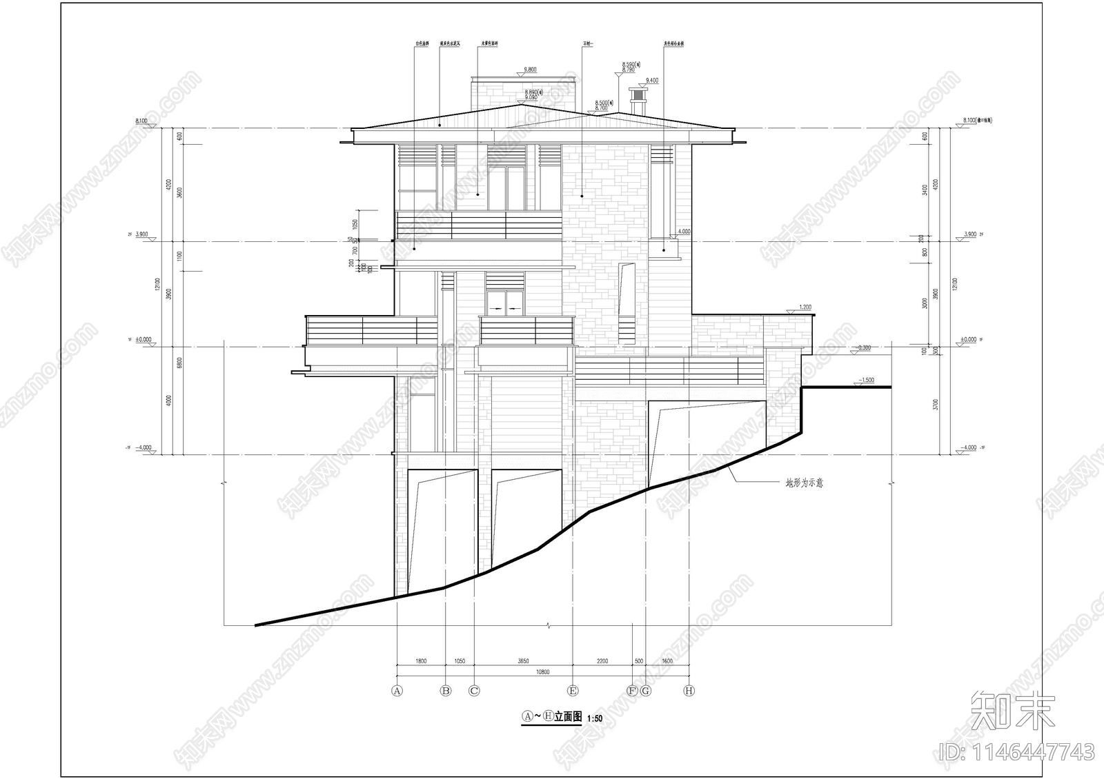 山地别墅建筑施工图下载【ID:1146447743】