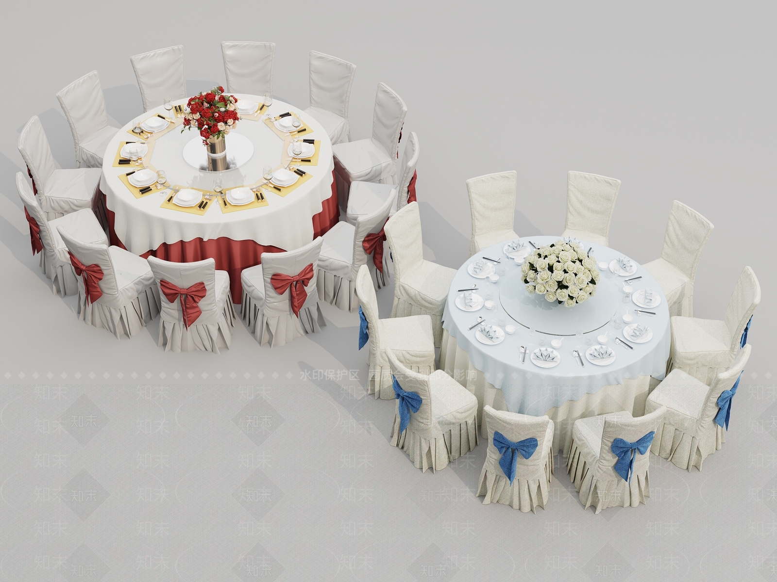 现代宴会厅婚宴餐桌椅组合3D模型下载【ID:1146449655】