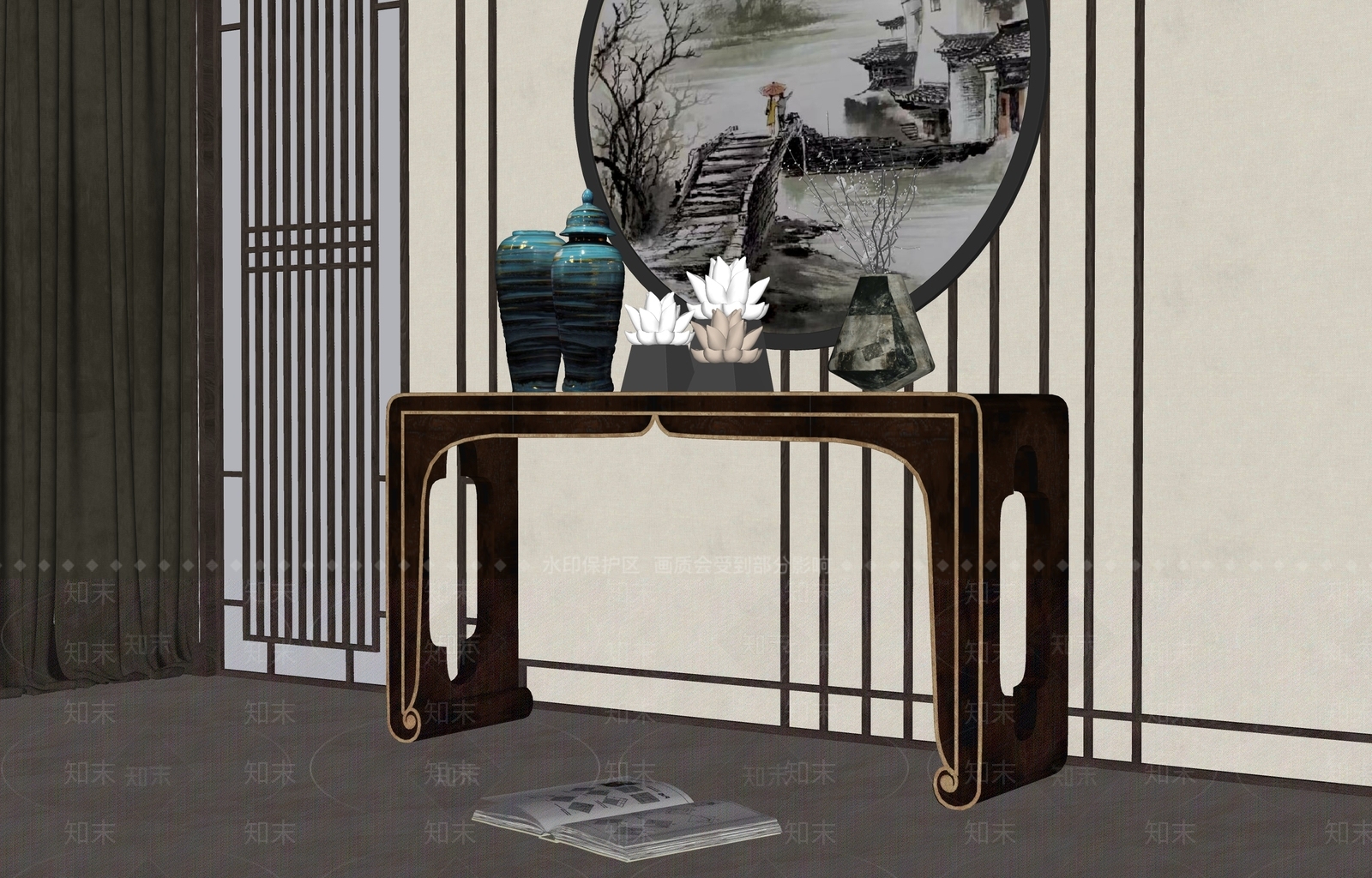 新中式端景条案SU模型下载【ID:1146461928】