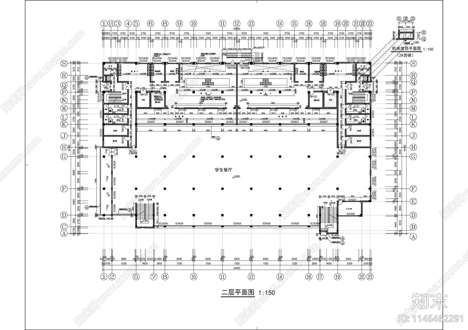 大学食堂建筑详图cad施工图下载【ID:1146462291】