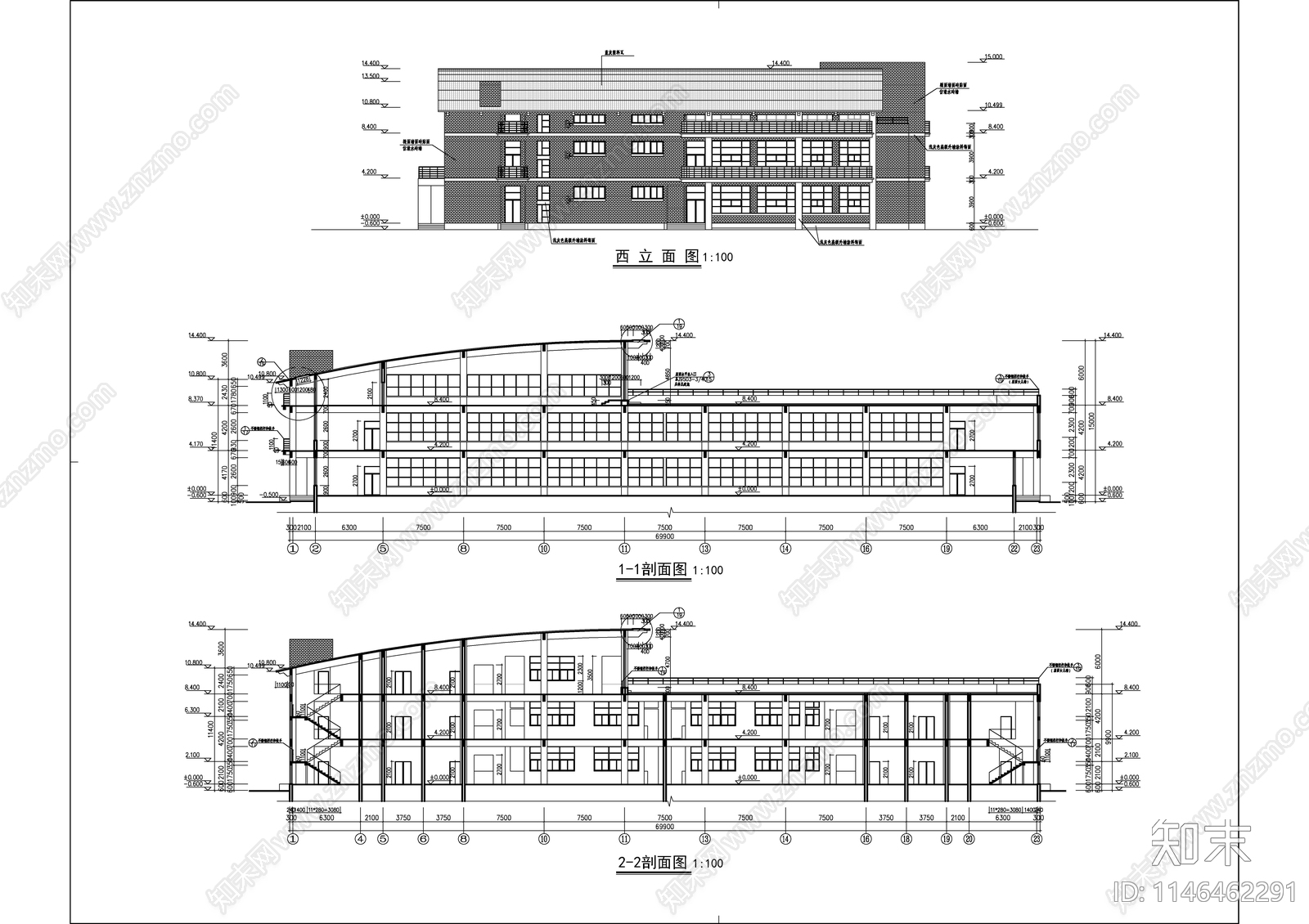 大学食堂建筑详图cad施工图下载【ID:1146462291】