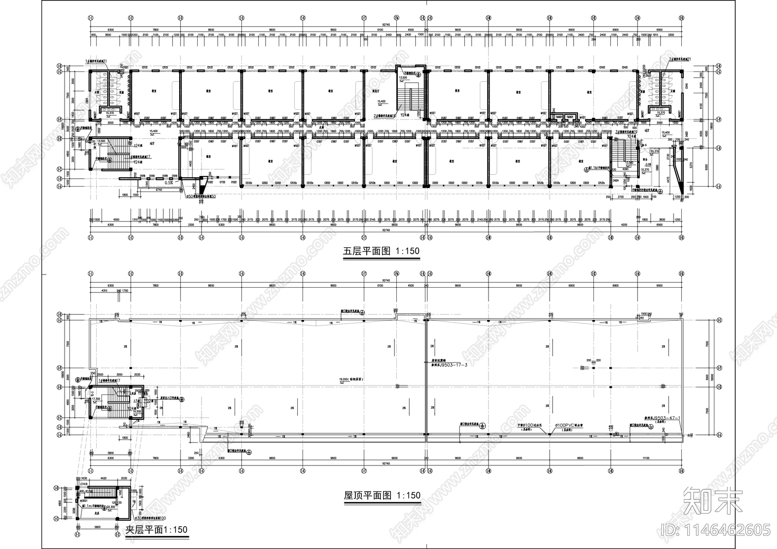 教学楼平立剖cad施工图下载【ID:1146462605】