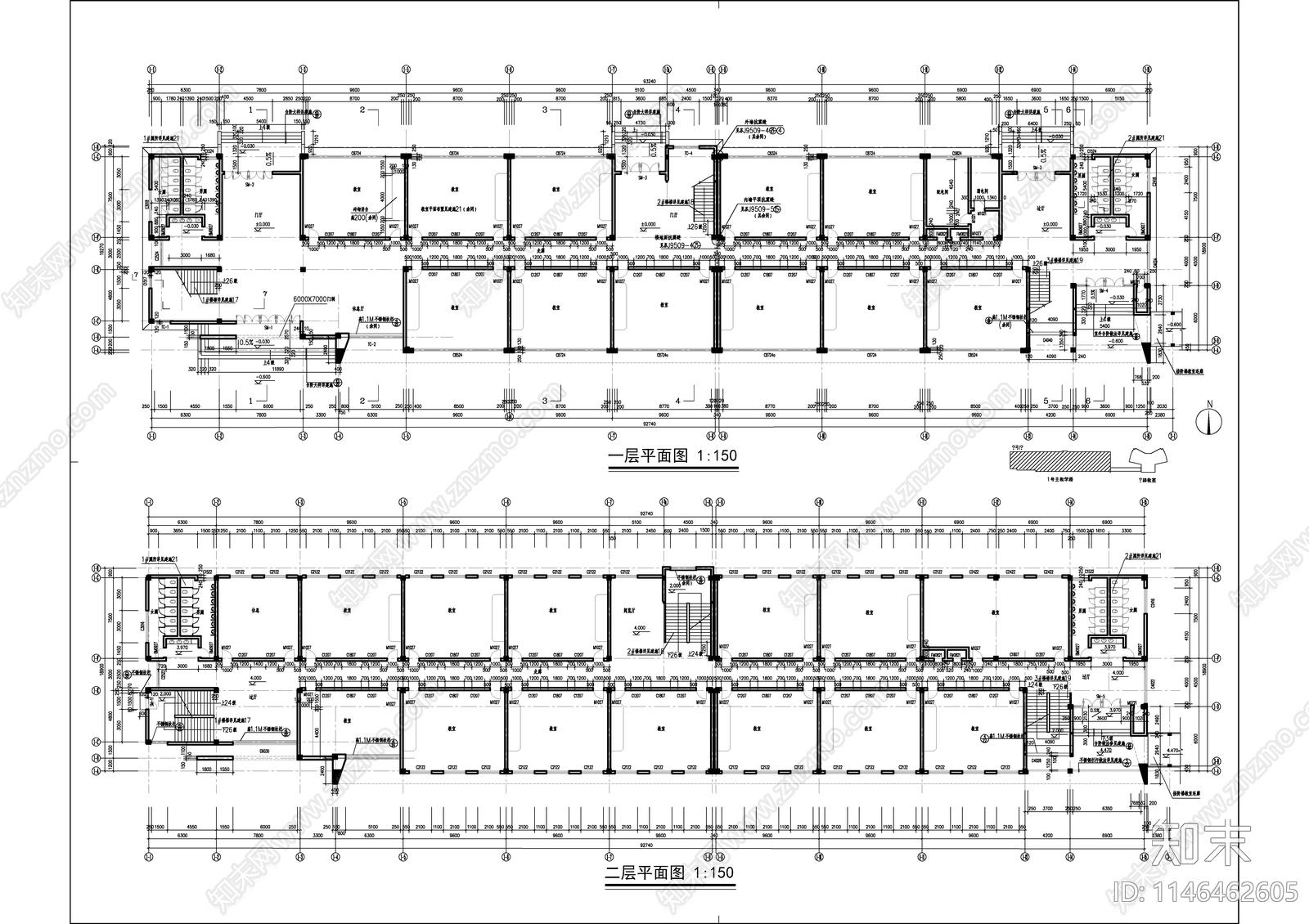 教学楼平立剖cad施工图下载【ID:1146462605】