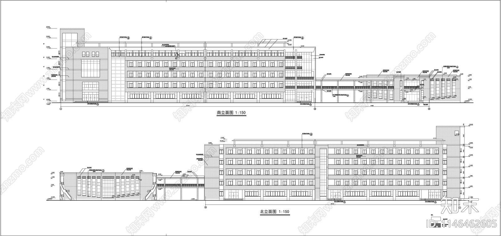 教学楼平立剖cad施工图下载【ID:1146462605】