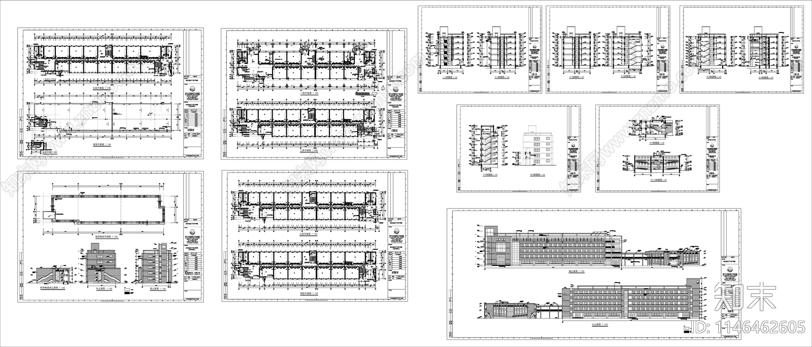 教学楼平立剖cad施工图下载【ID:1146462605】