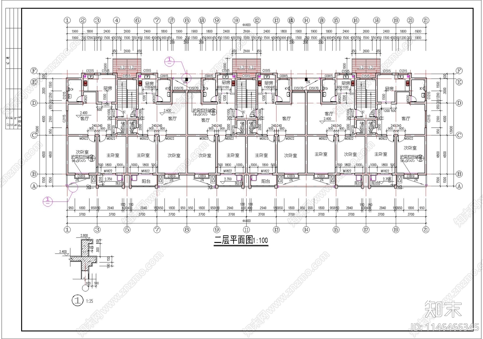 单元式多层住宅建筑cad施工图下载【ID:1146466345】