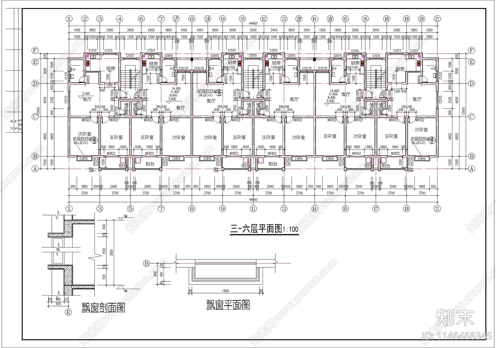 单元式多层住宅建筑cad施工图下载【ID:1146466345】