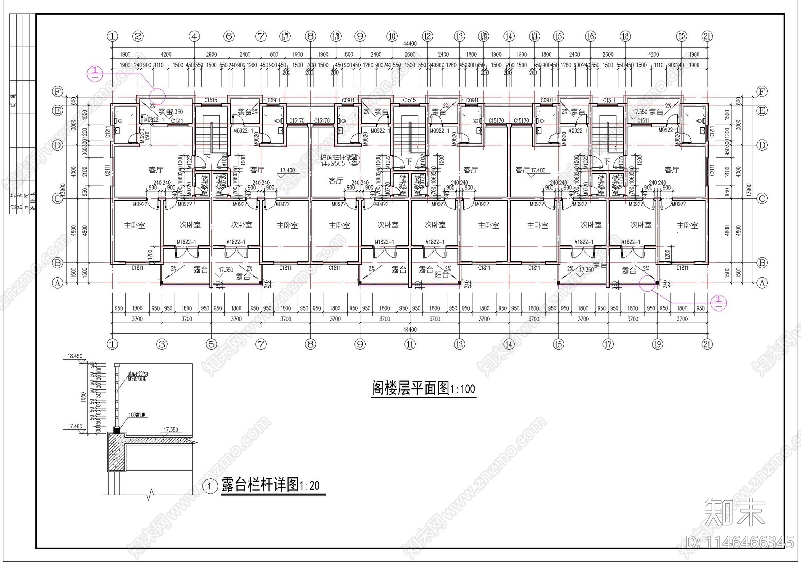 单元式多层住宅建筑cad施工图下载【ID:1146466345】