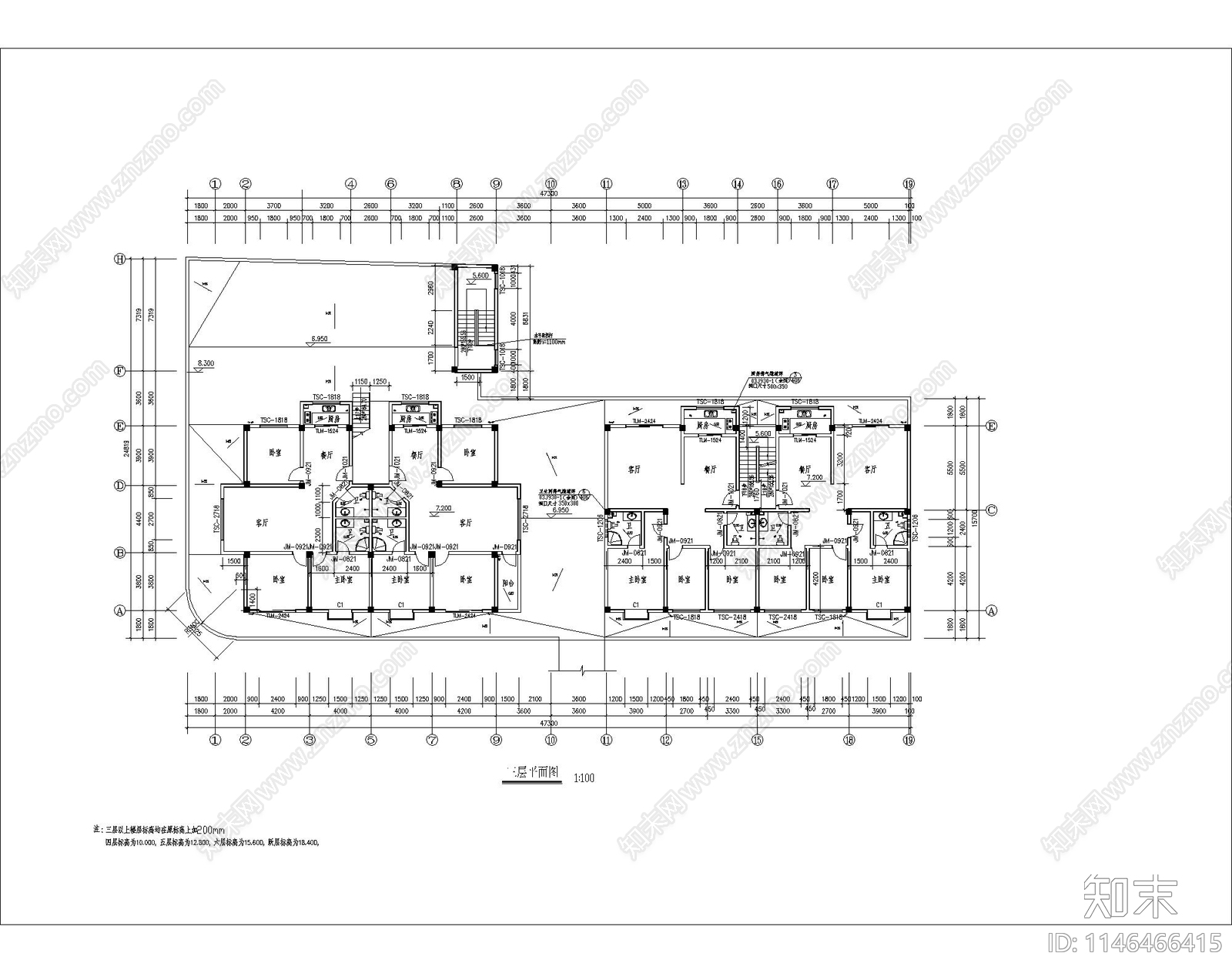 高层商住结构建筑cad施工图下载【ID:1146466415】