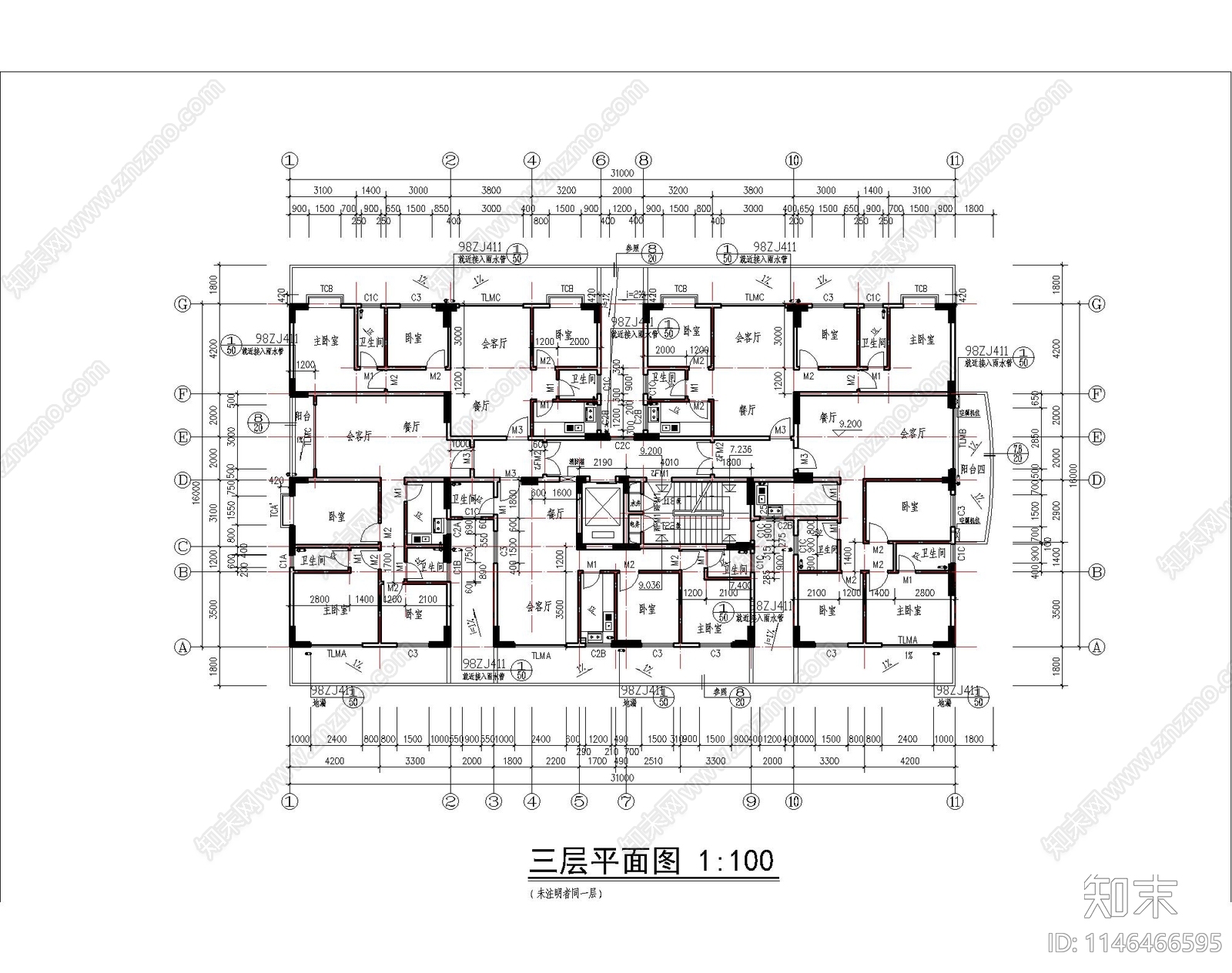 高层商住楼建筑cad施工图下载【ID:1146466595】