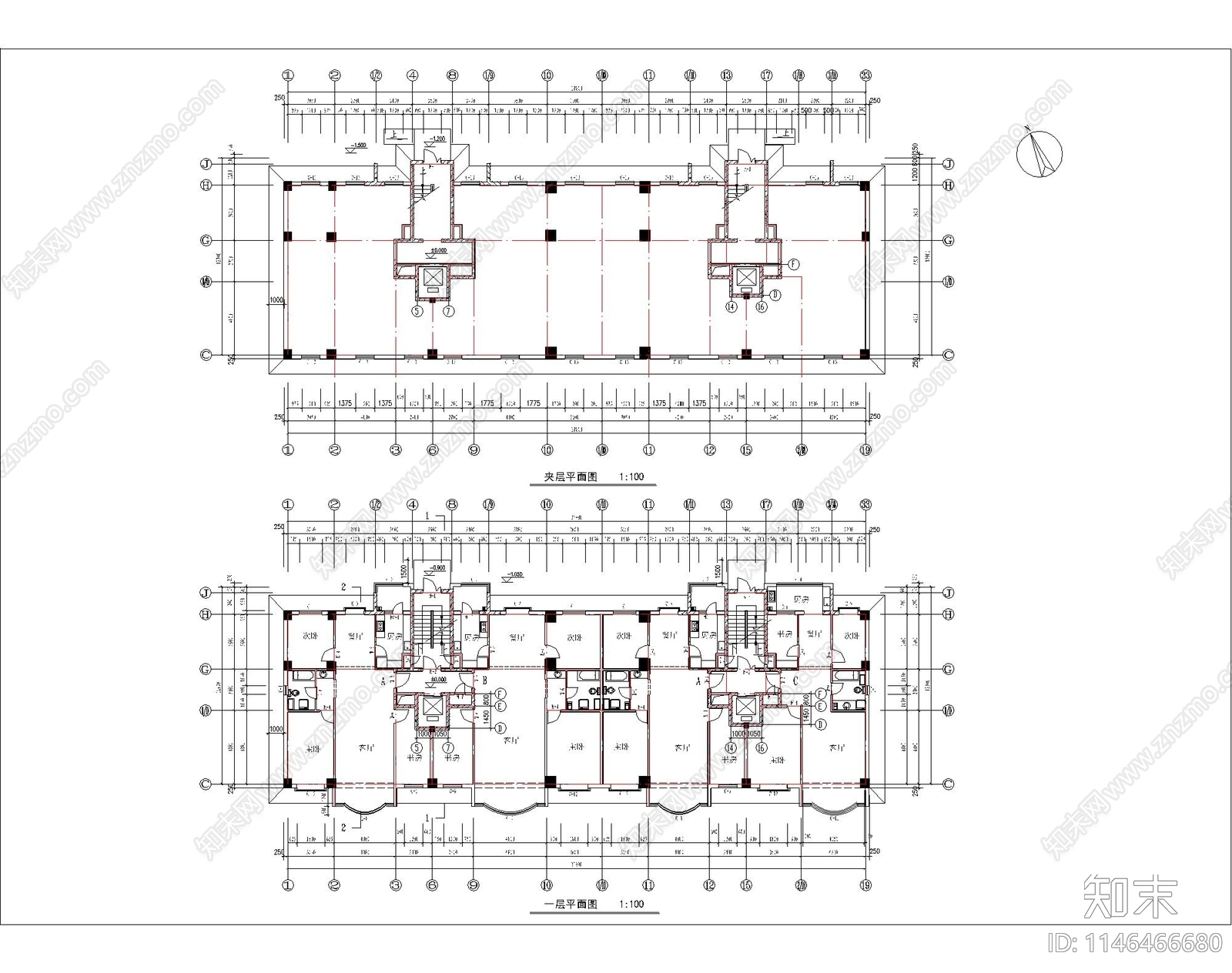 高层住宅楼建筑cad施工图下载【ID:1146466680】