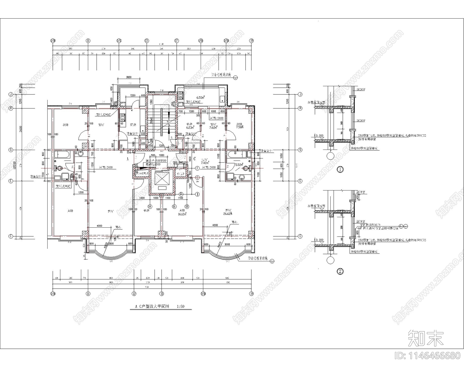 高层住宅楼建筑cad施工图下载【ID:1146466680】
