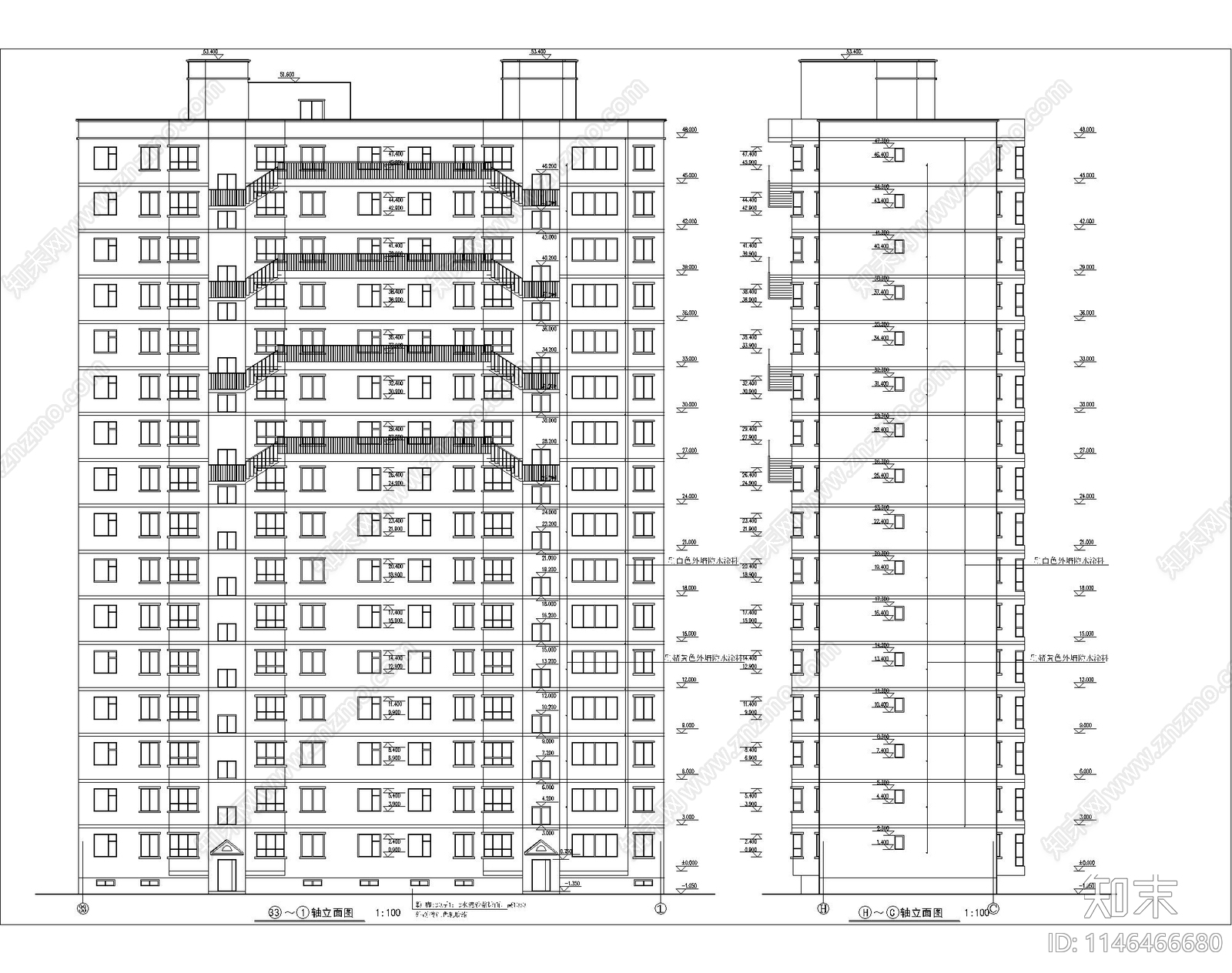 高层住宅楼建筑cad施工图下载【ID:1146466680】