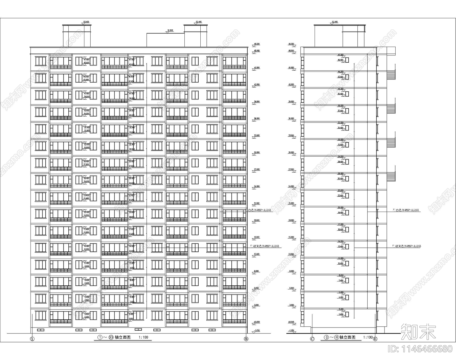 高层住宅楼建筑cad施工图下载【ID:1146466680】