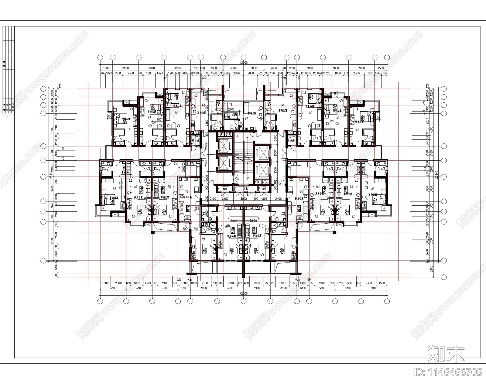 高层住宅楼建筑cad施工图下载【ID:1146466705】