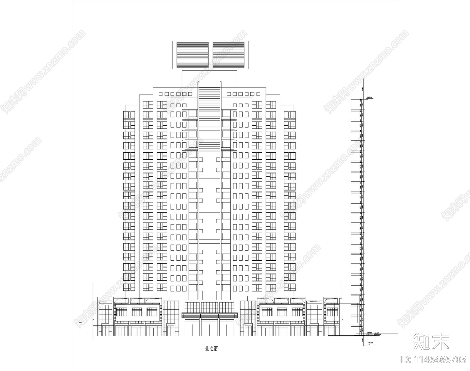 高层住宅楼建筑cad施工图下载【ID:1146466705】