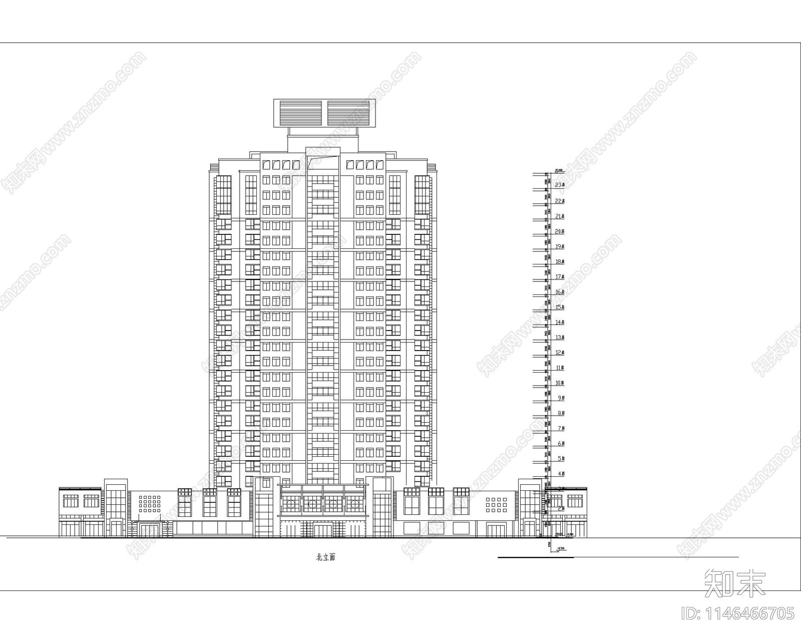 高层住宅楼建筑cad施工图下载【ID:1146466705】