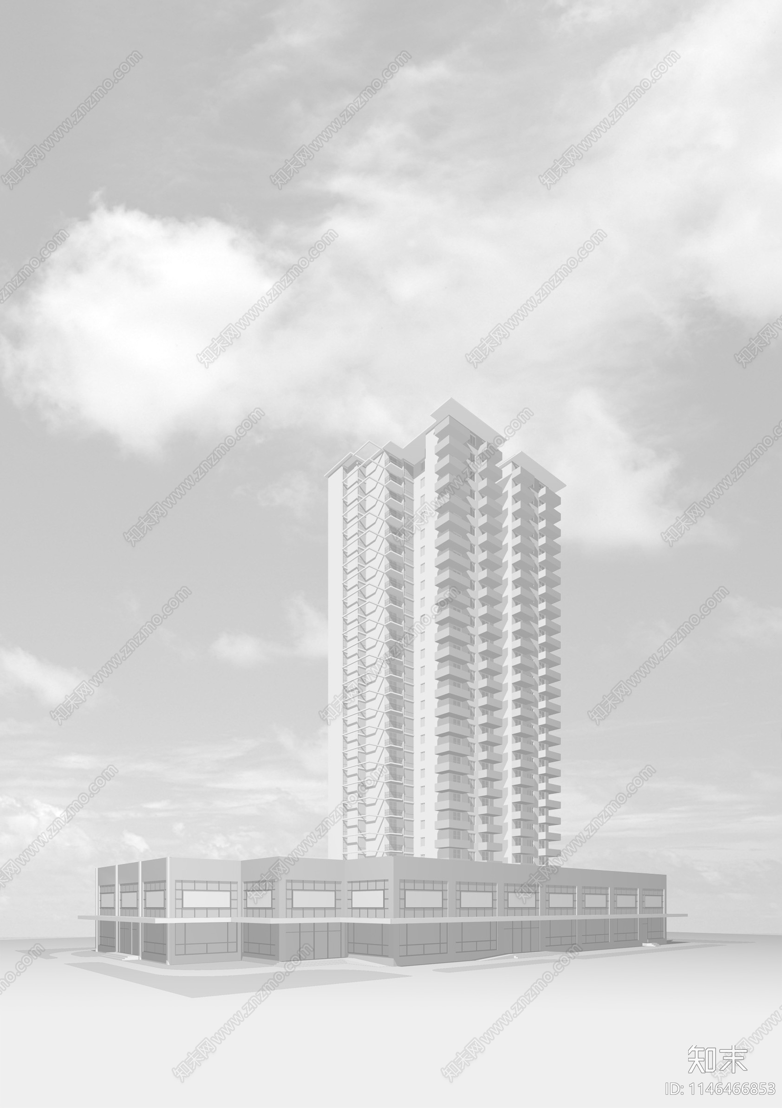 高层住宅楼建筑cad施工图下载【ID:1146466853】
