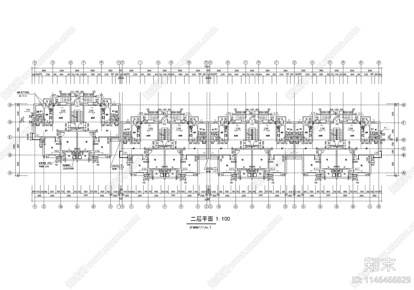 高层住宅楼建筑cad施工图下载【ID:1146466829】