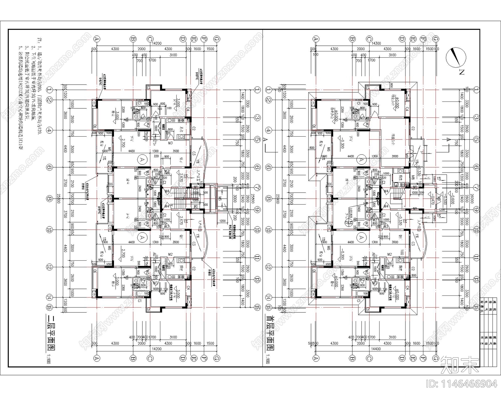 公寓建筑cad施工图下载【ID:1146466904】