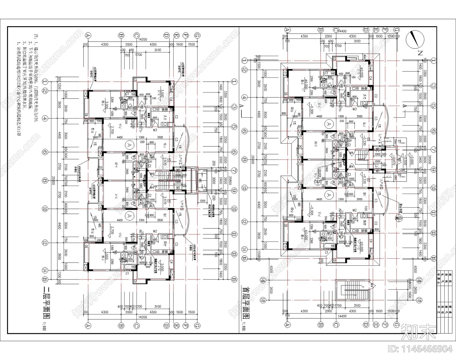 公寓建筑cad施工图下载【ID:1146466904】